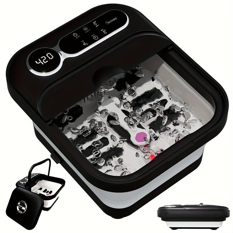 Foldable Foot Massager With Heat, Temperature Control And Bubbles, Foot Spa With Touch Screen, 6 Rollers And Pumice Stones, Foot Soak